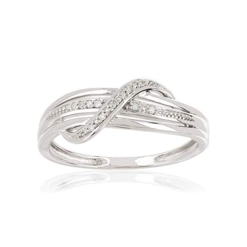 Bague or 375 blanc croisée diamants