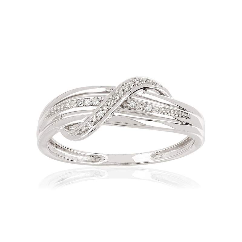 Bague or 375 blanc croisée diamants - vue 1