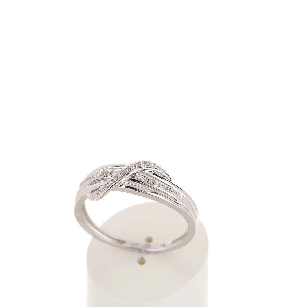 Bague or 375 blanc croisée diamants - vue 2