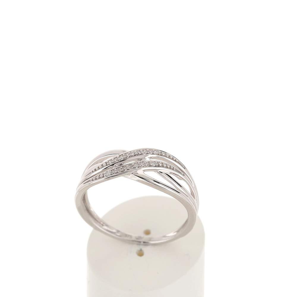 Bague or 375 blanc anneaux croisés diamants - vue 2