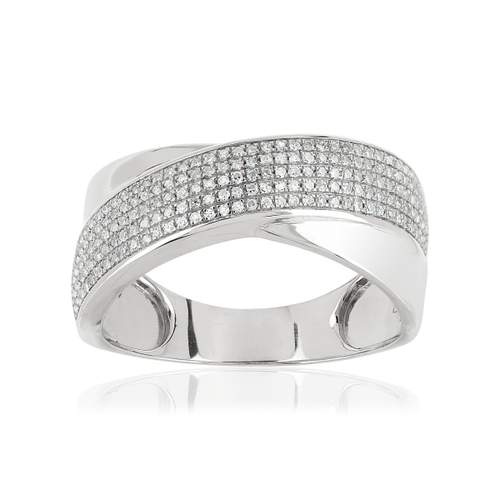 Bague or 375 blanc croisée diamants