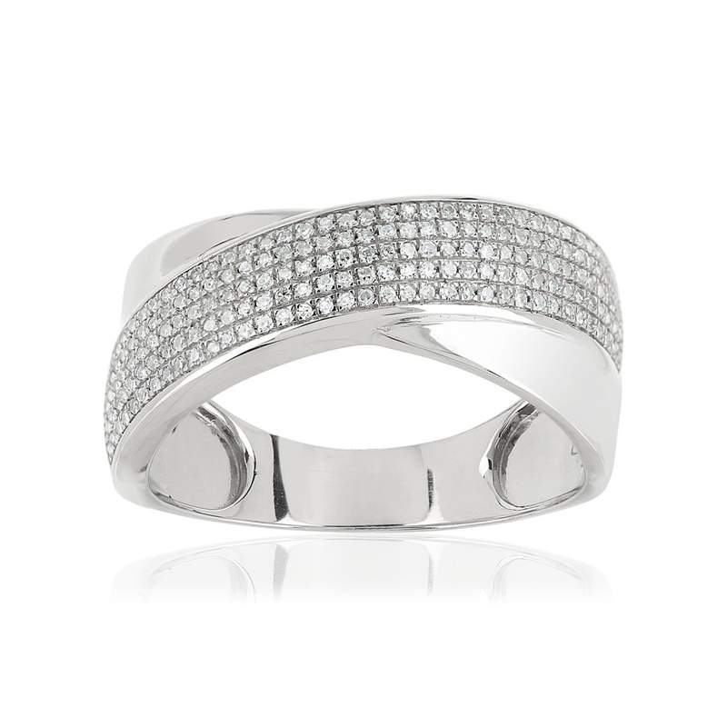 Bague or 375 blanc croisée diamants - vue 1