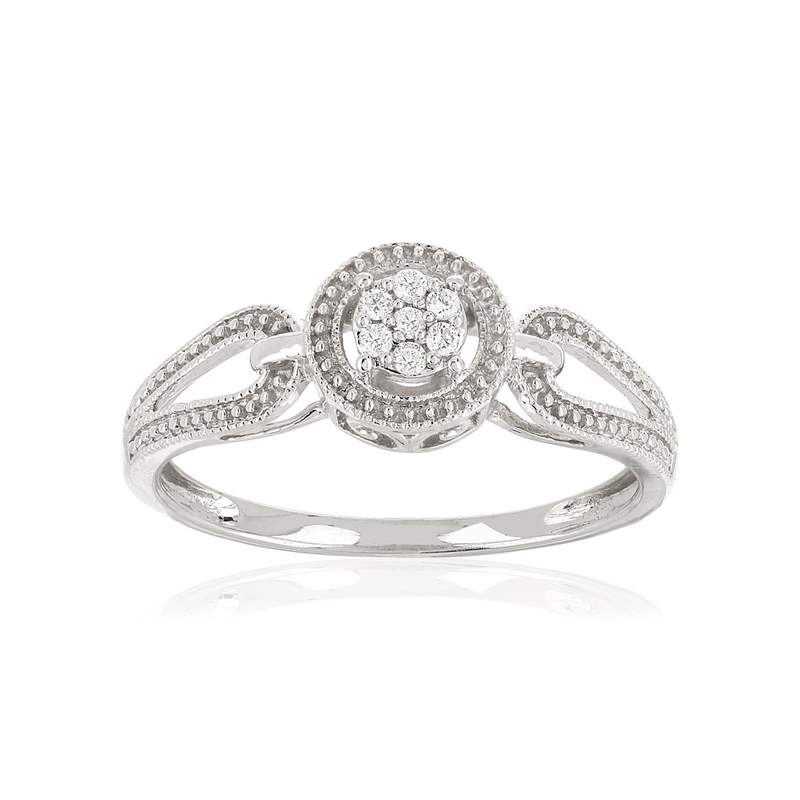 Bague or 375 blanc ajourée cercle diamants - vue 1