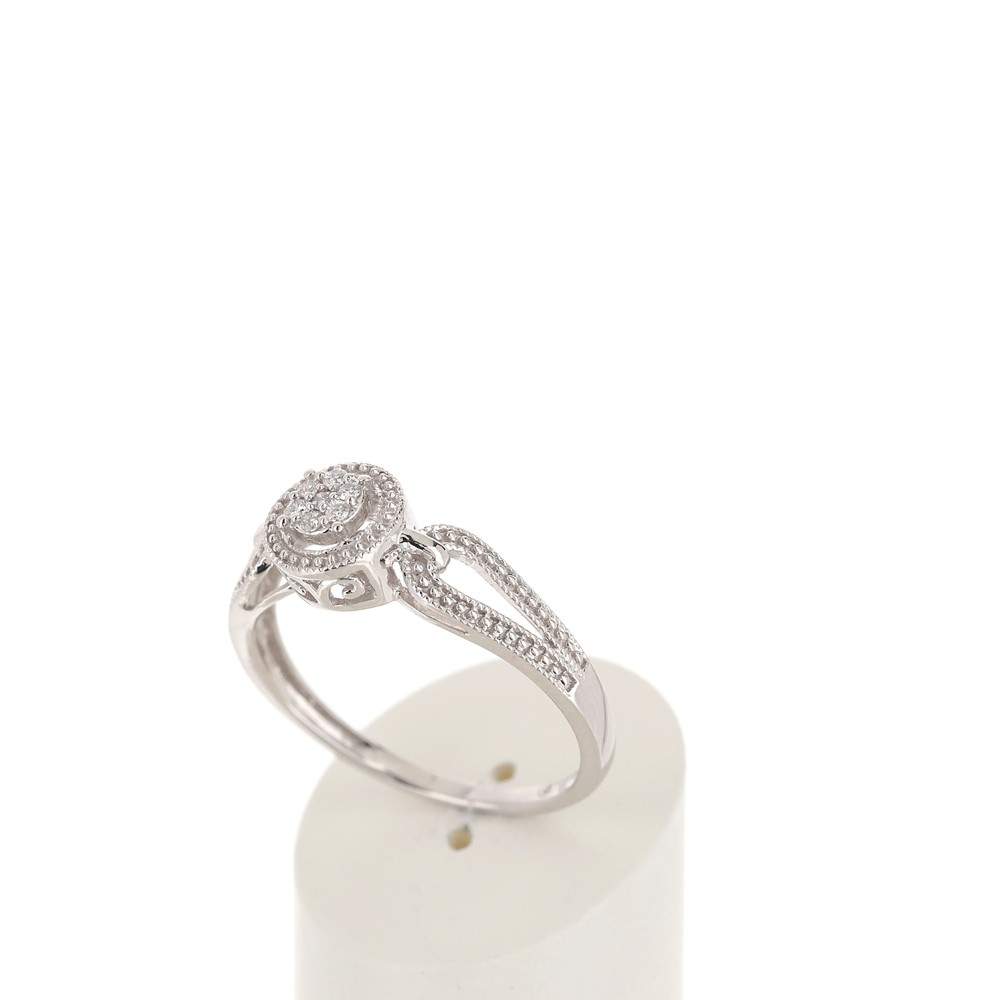 Bague or 375 blanc ajourée cercle diamants - vue 3