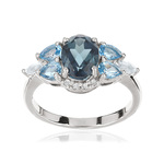 Bague or blanc 375 topazes diamants - vue 1