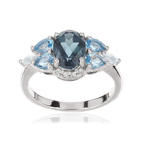 Bague or blanc 375 topazes diamants