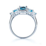 Bague or blanc 375 topazes diamants - vue 2
