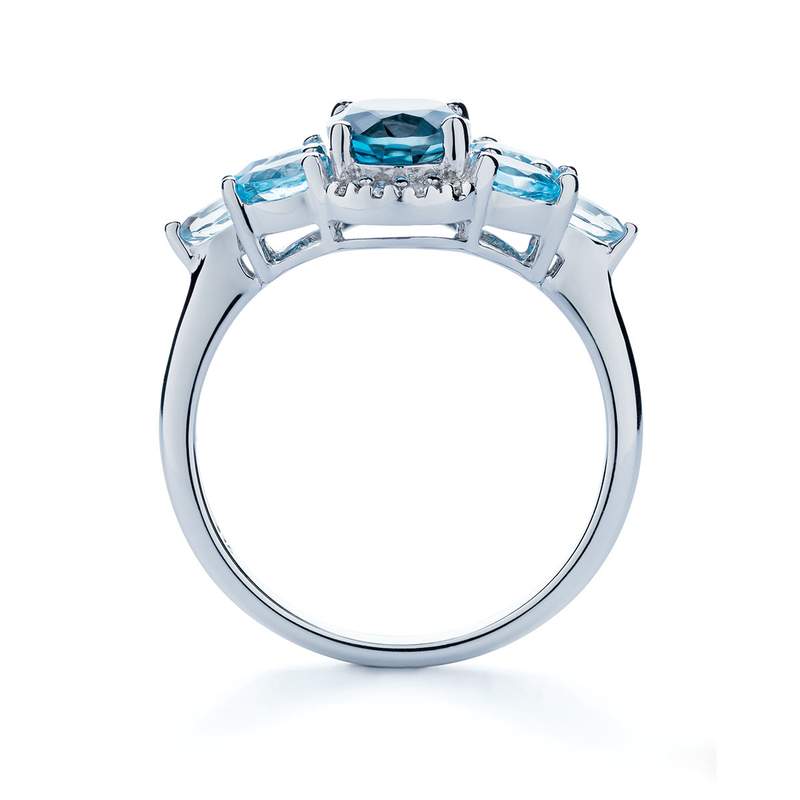 Bague or blanc 375 topazes diamants - vue 2