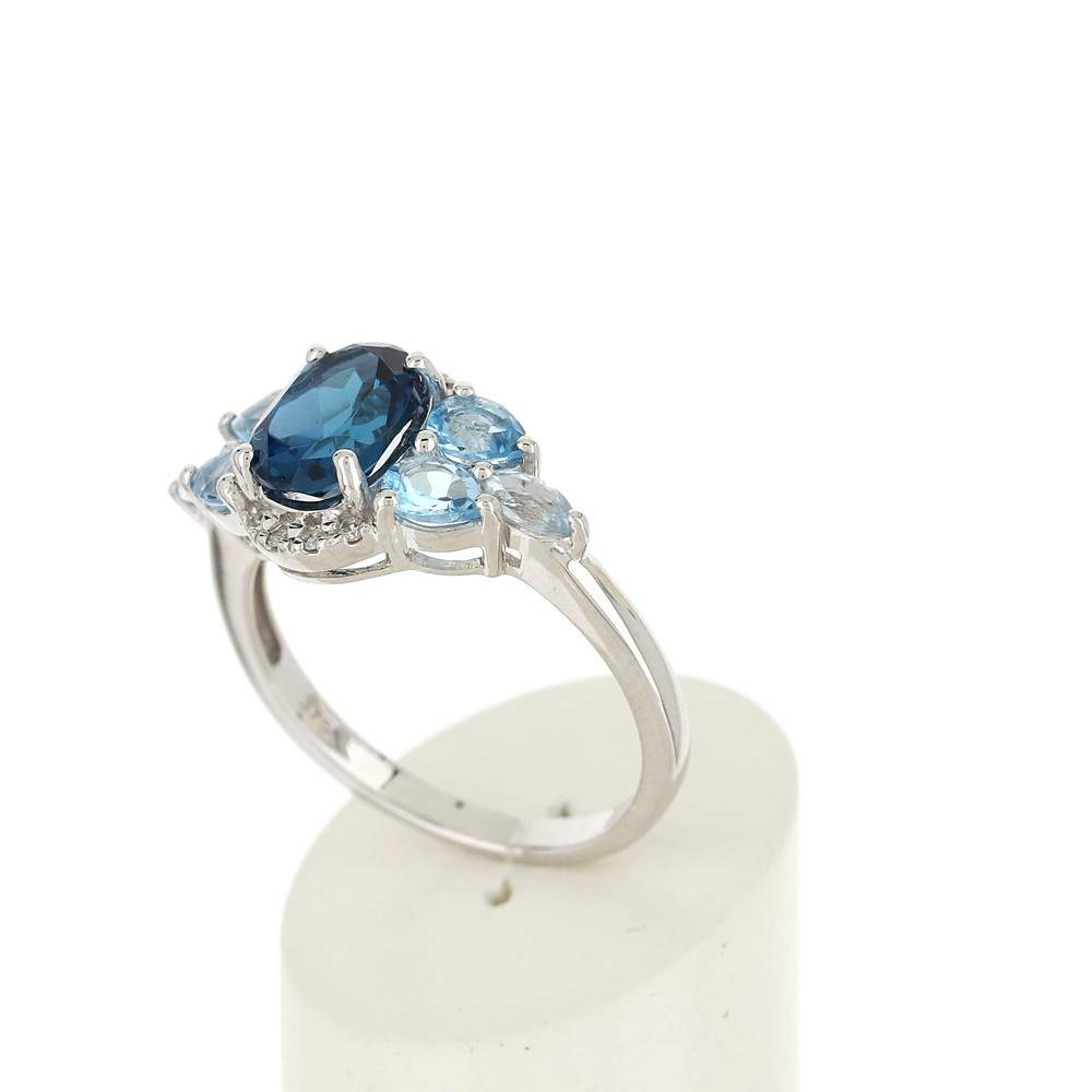 Bague or blanc 375 topazes diamants - vue 3
