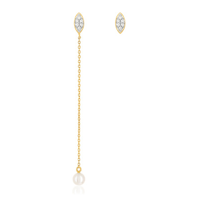Boucles d'oreilles or 375 2 tons perle diamants - vue 1