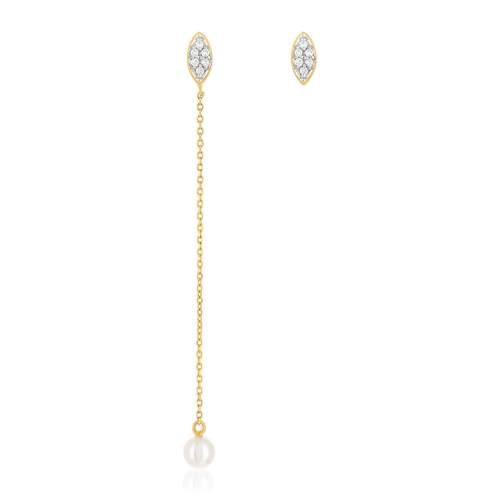 Oorbellen van 375 goud in twee tinten met parel en diamanten