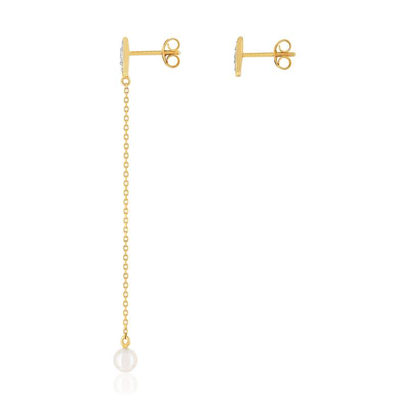 Boucles d'oreilles or 375 2 tons perle diamants - vue 2