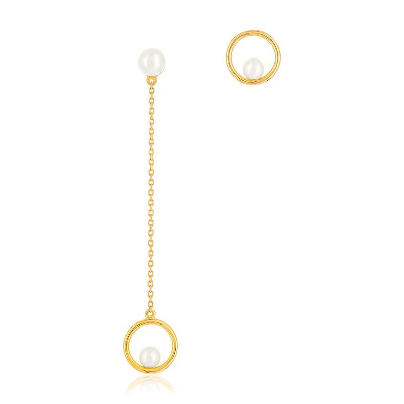Boucles d'oreilles or jaune 375 perles de chine - vue 1