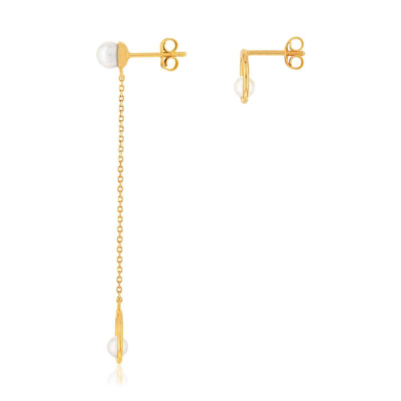 Boucles d'oreilles or jaune 375 perles de chine - vue 2