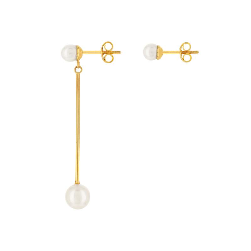 Boucles d'oreilles or jaune 375 perles de chine - vue 2