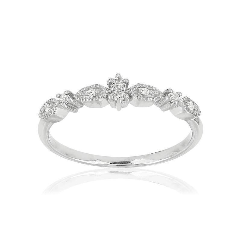 Bague or blanc 375 zirconias - vue 1