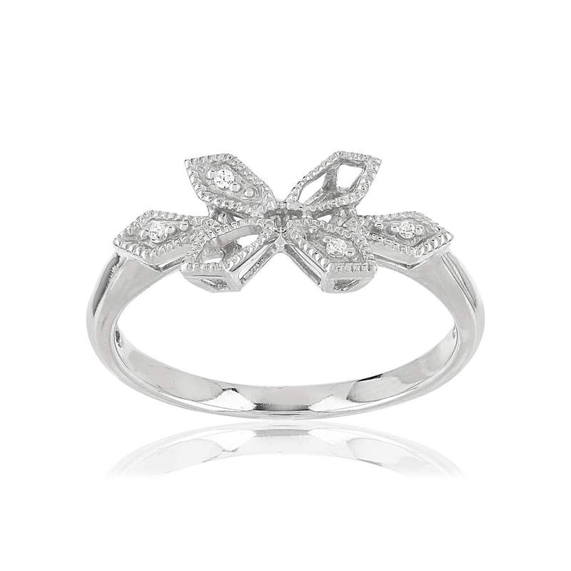 Bague or blanc 375 zirconias - vue 1