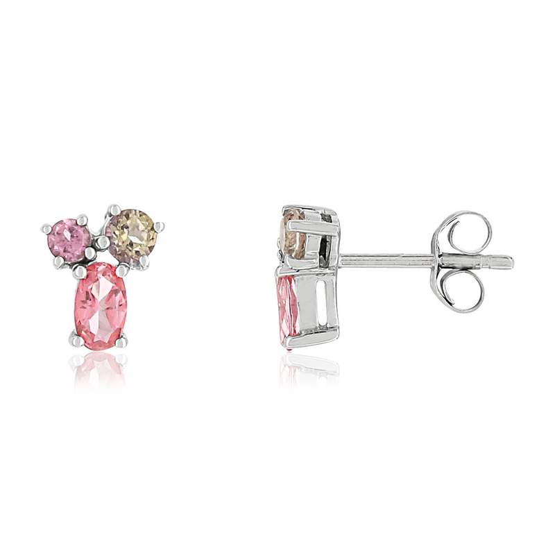 Boucles d'oreilles or blanc 375 pierres fines - vue 1