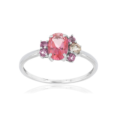 Bague or blanc 375 pierres fines - vue V1