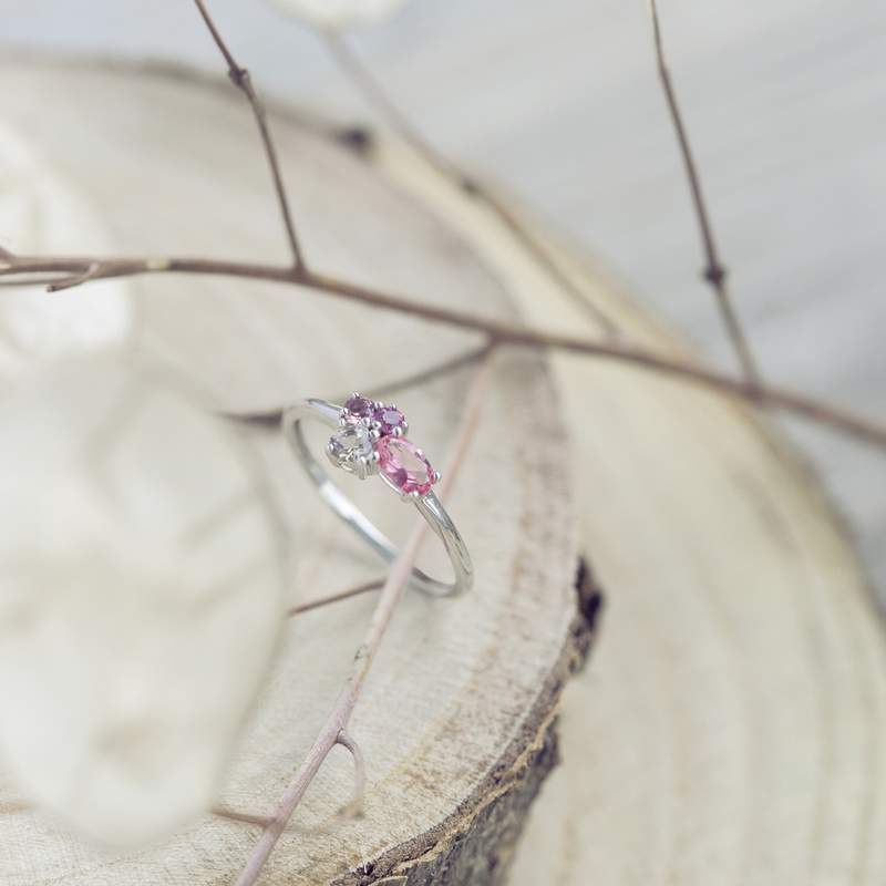 Bague or blanc 375 pierres fines - vue D3