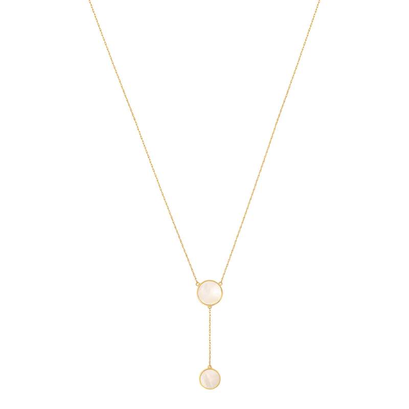 45 cm 14K yellow gold necklace with round mother-of-pearl beads - view 1