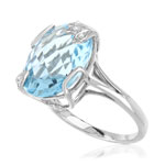 Bague or 375 blanc topaze bleue traitée ovale et diamants - vue 3