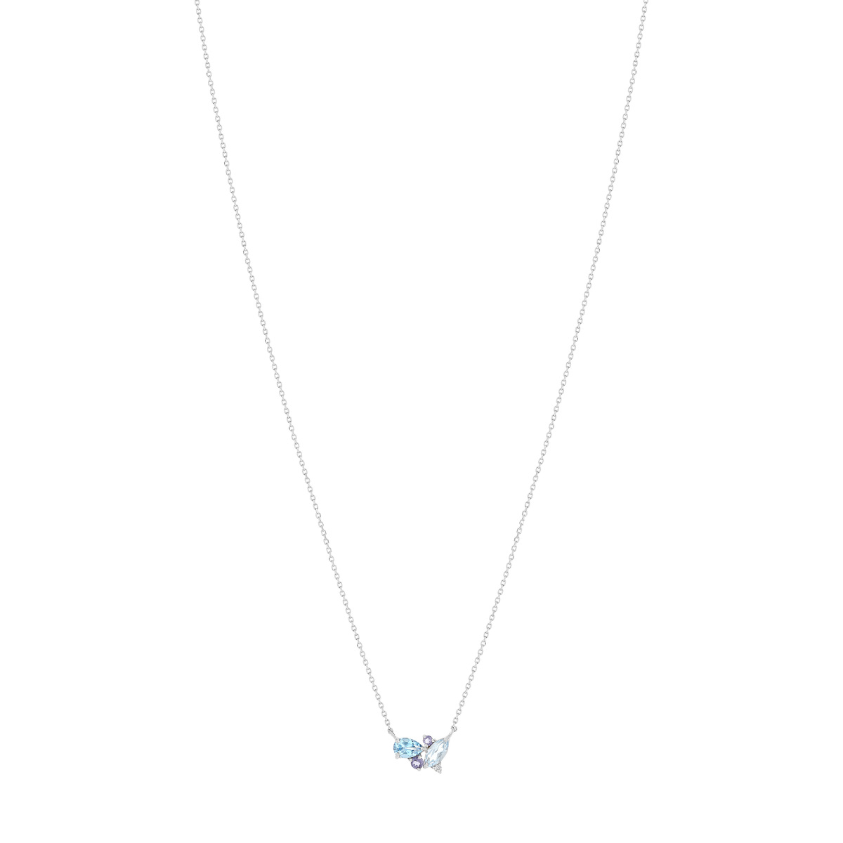 375 white gold necklace with iolites and treated topazes, 45 cm