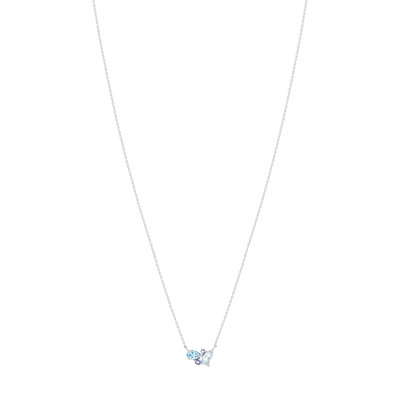 Collier or blanc 375 iolites et topazes traitées 45 cm