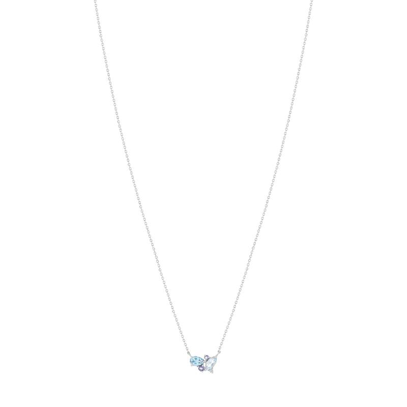 Collier or blanc 375 iolites et topazes traitées 45 cm - vue 1