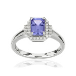 Bague or 375 blanc tanzanite rectangulaire et diamants - vue 1