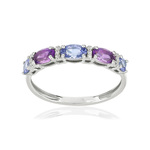 Bague or 375 blanc pierres fines et diamants - vue 1