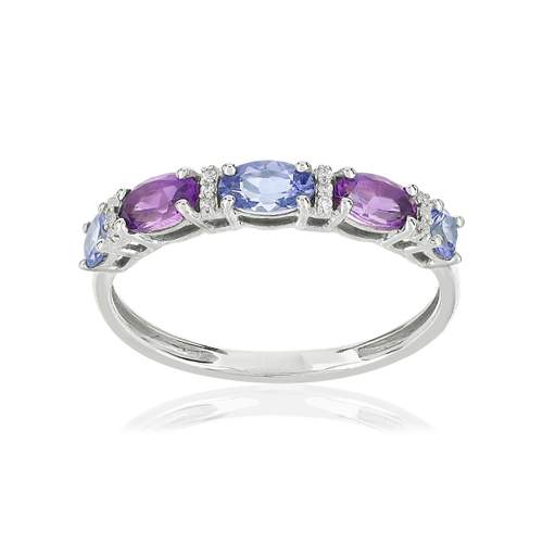 Bague or 375 blanc pierres fines et diamants