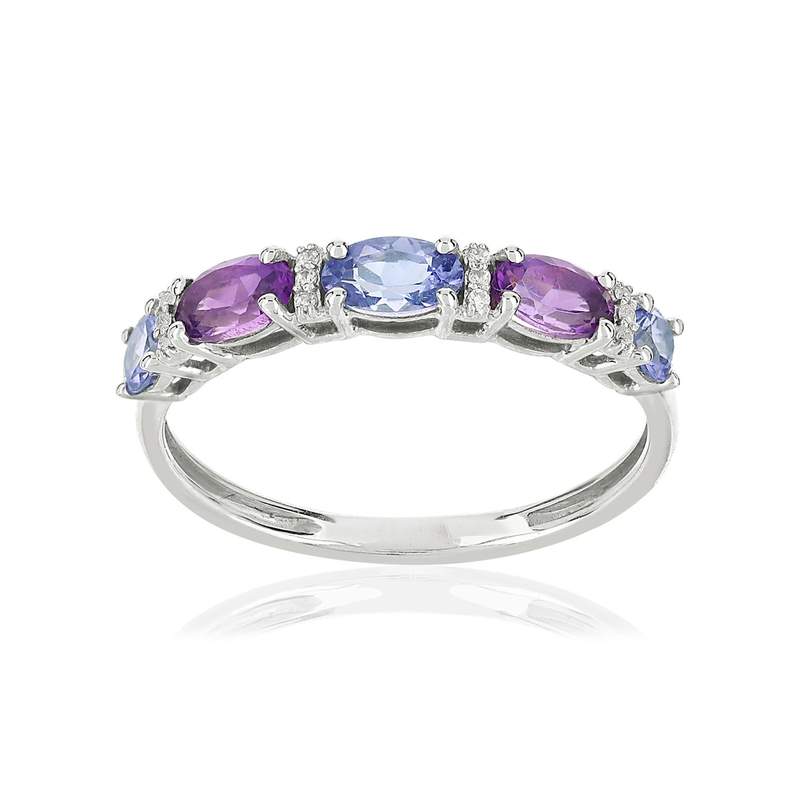 Bague or 375 blanc pierres fines et diamants - vue 1