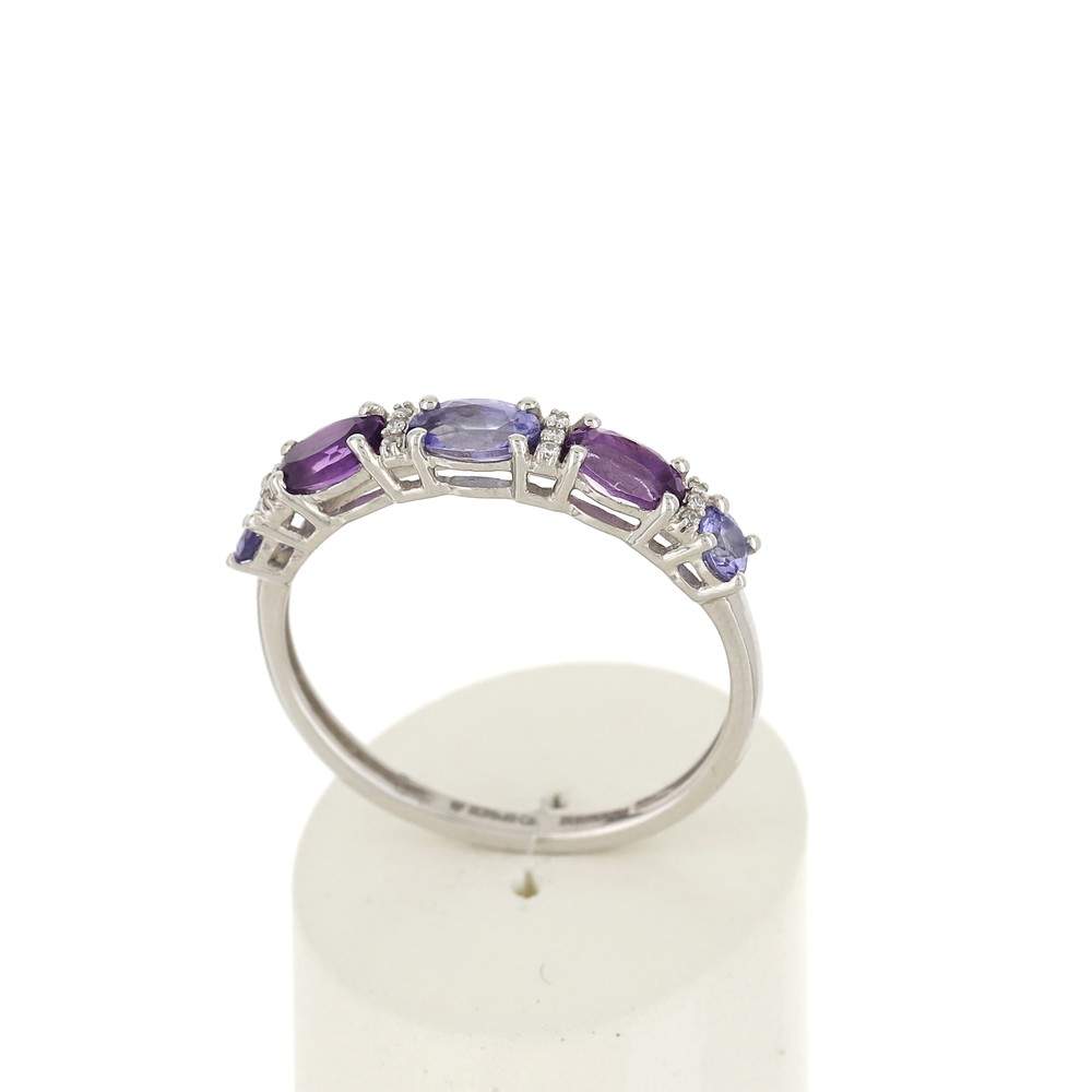 Bague or 375 blanc pierres fines et diamants - vue 2