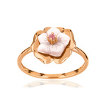 Bague or 375 rose fleur nacre et grenat rhodolite - vue 1