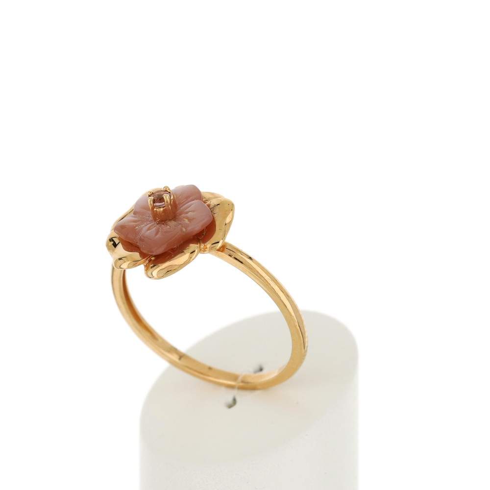 Bague or 375 rose fleur nacre et grenat rhodolite - vue 3