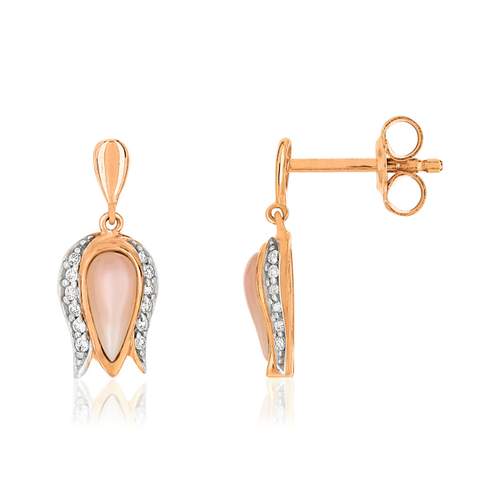 Boucles d'oreilles or 375 2 tons nacre et zirconia