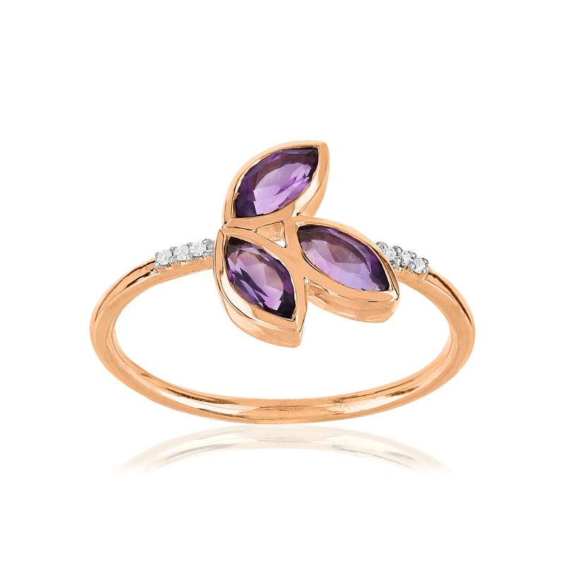Bague or 375 2 tons améthyste et diamant - vue 1