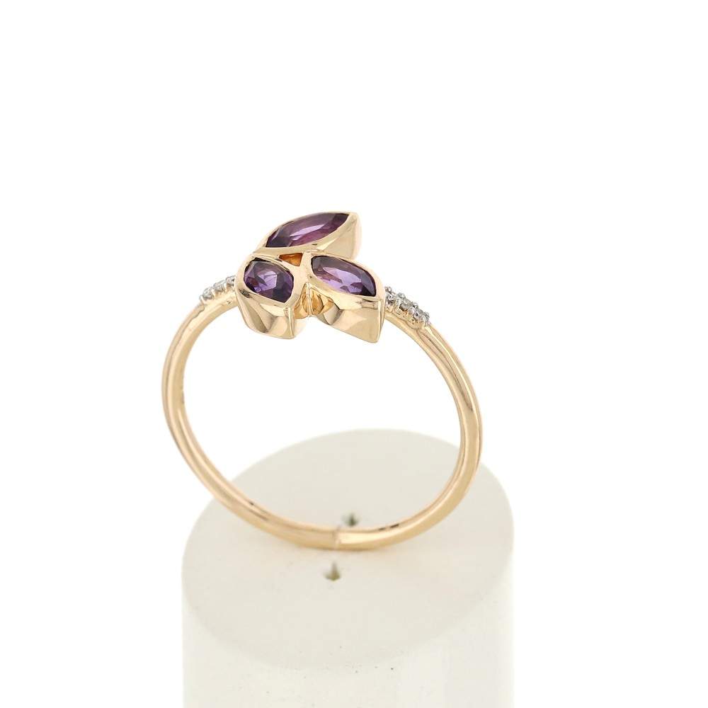 Bague or 375 2 tons améthyste et diamant - vue 2
