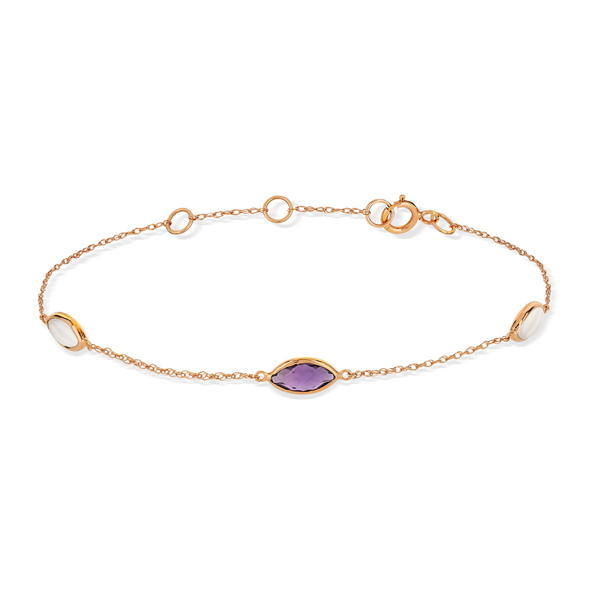Bracelet or rose 375 améthyste et pierre de lune - vue V2