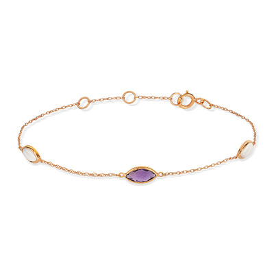 Bracelet or rose 375 améthyste et pierre de lune - vue V2