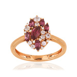 Bague or 375 rose marquise grenats et diamants - vue 1