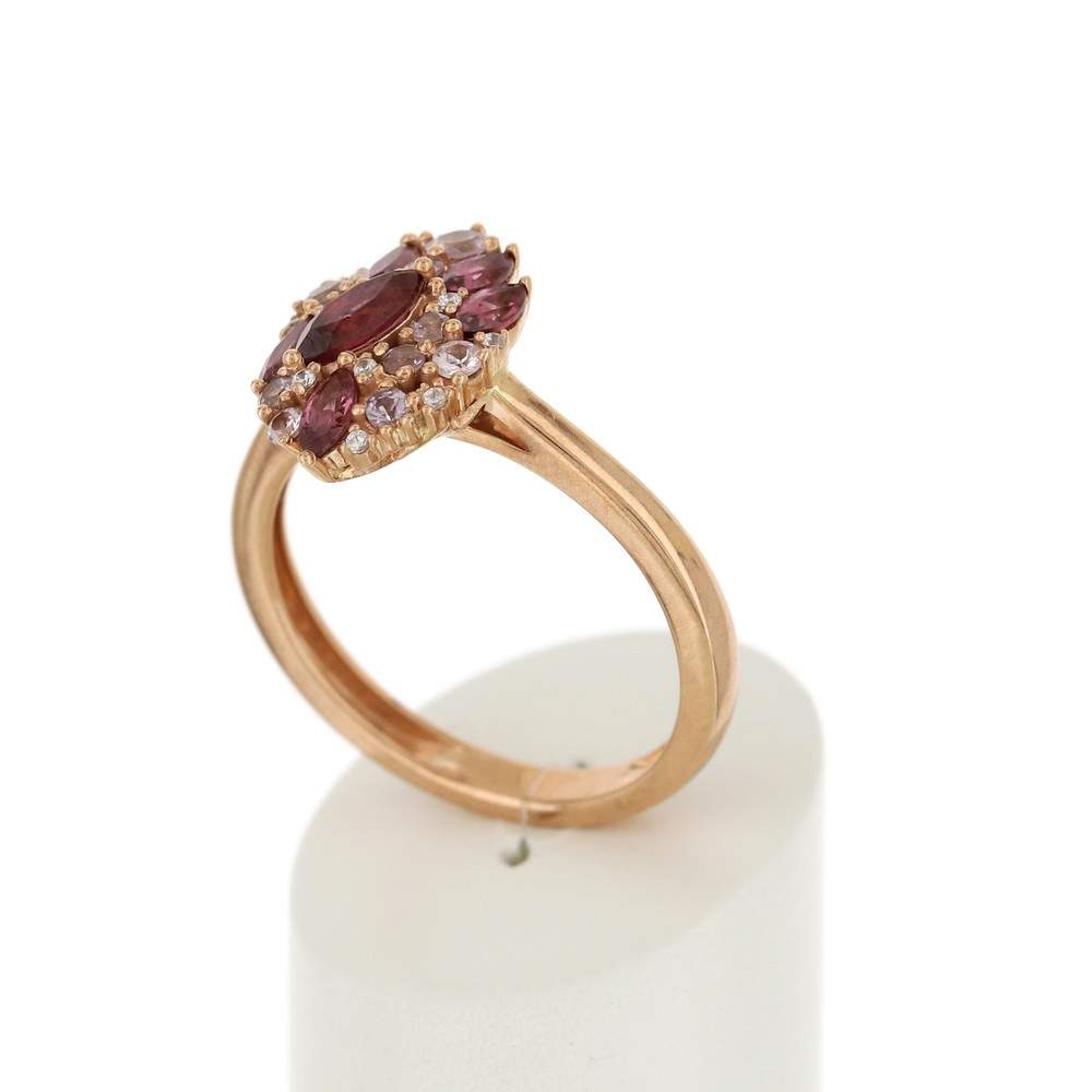 Bague or 375 rose marquise grenats et diamants - vue 3