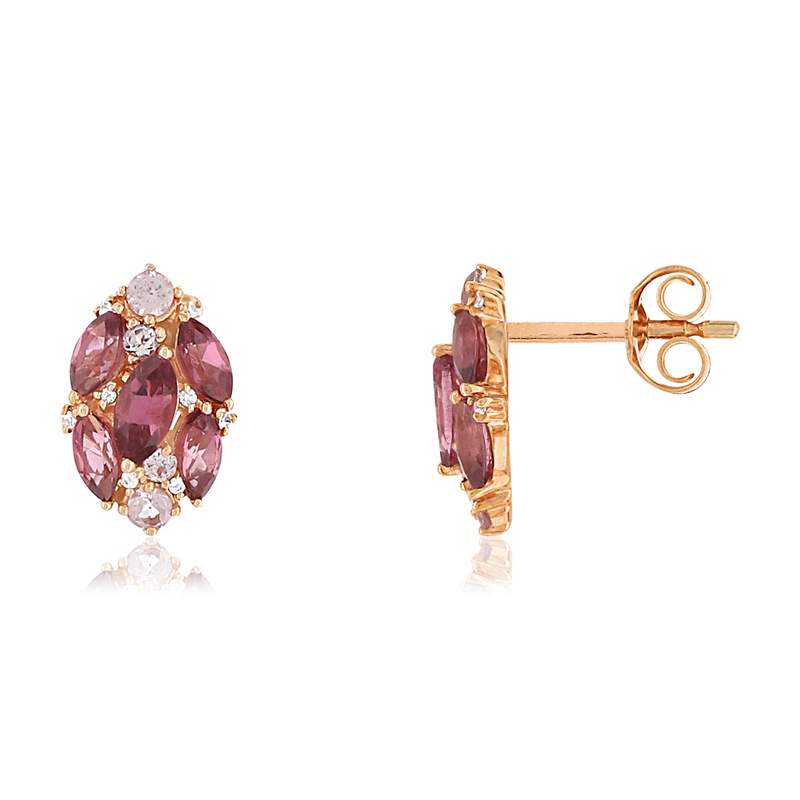 Boucles d'oreilles or rose 375 grenats diamants - vue 1