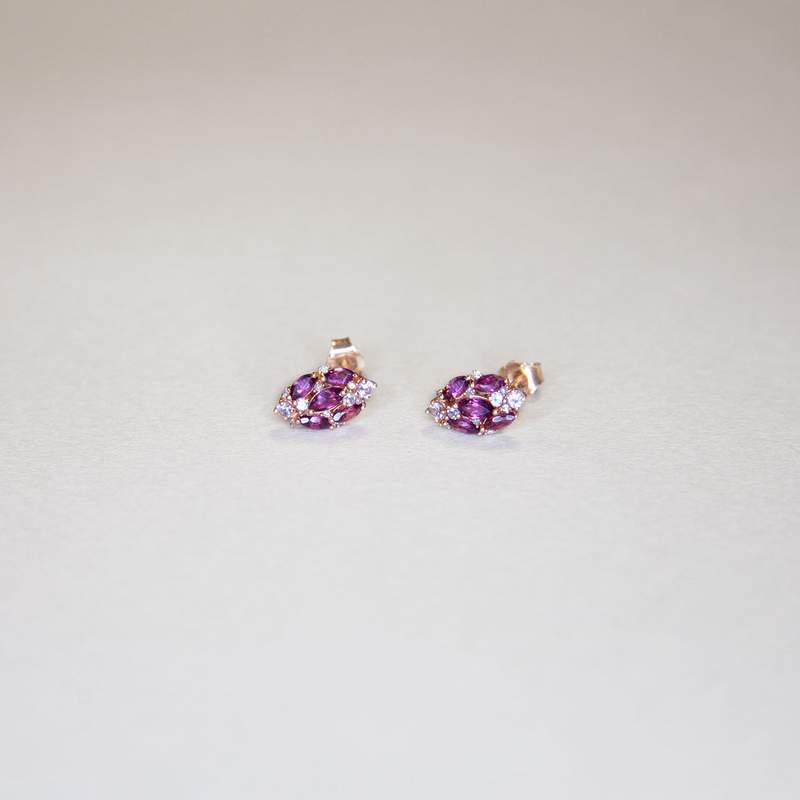 Boucles d'oreilles or rose 375 grenats diamants - vue D3
