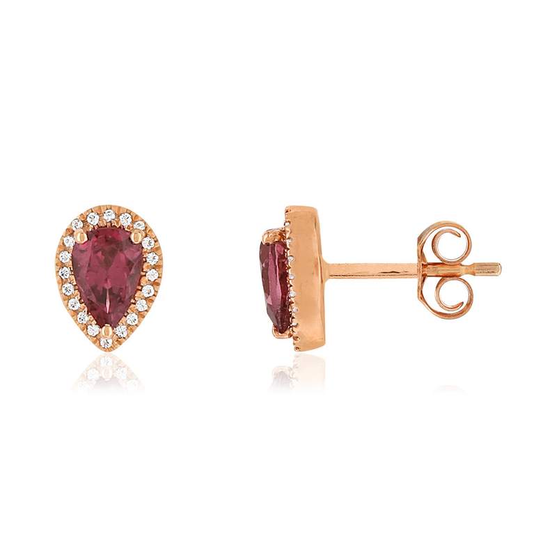 Boucles d'oreilles or rose 375 grenats rhodolites diamants - vue 1