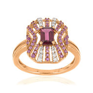 Bague or 375 2 tons grenat, améthyste et diamant