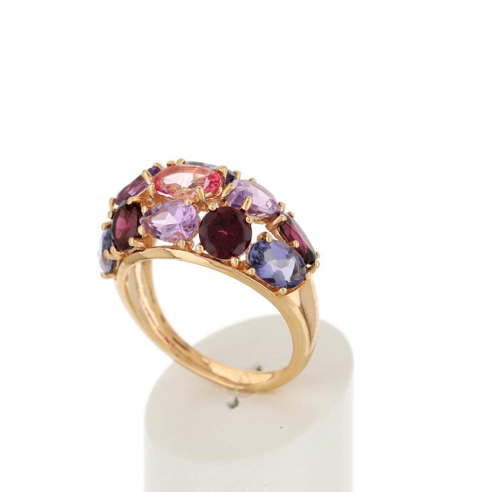 Bague or rose 375 pierres fines - vue 3