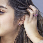 Bague or rose 375 pierres fines - vue porté 2