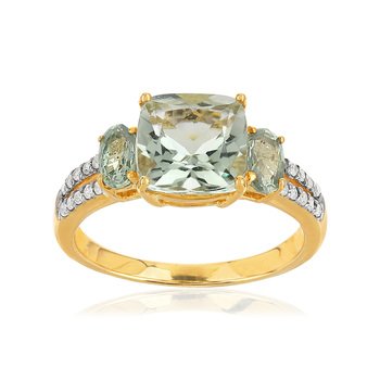 Bague or 375 quartz carré, saphirs ovales et diamants